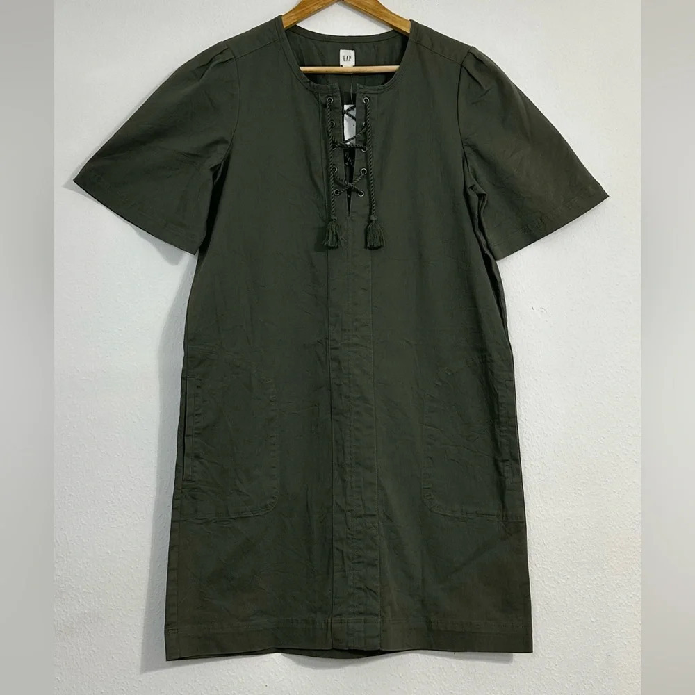 GAP Neutral Lace-Up Shift Dress Size S Baby Tweed in Green  Casual Dress - Picture 4 of 16
